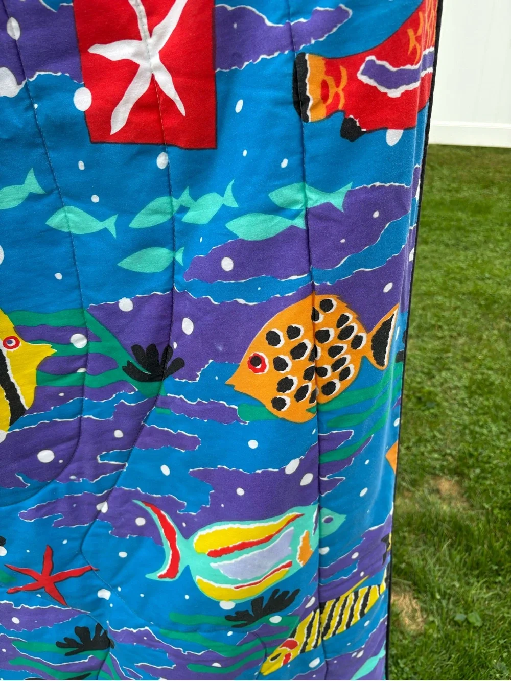 Vintage 1986 Vibrant Blue Tropical Fish Comforter by Cheryl Johnson